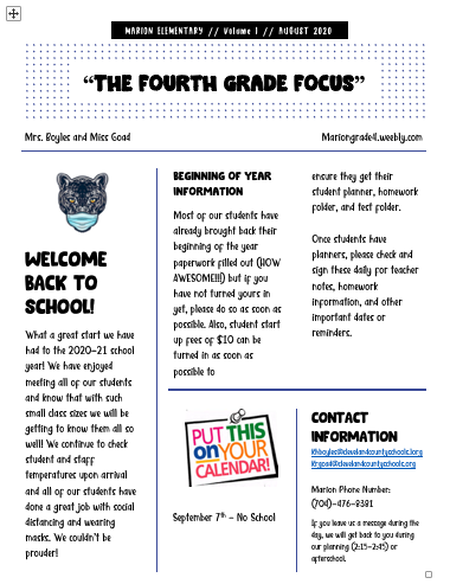 Newsletters - MARION 4TH GRADE